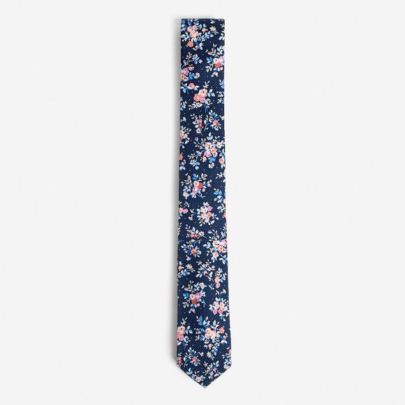 Express Other - Skinny Blue Floral Patterned Silk Tie
